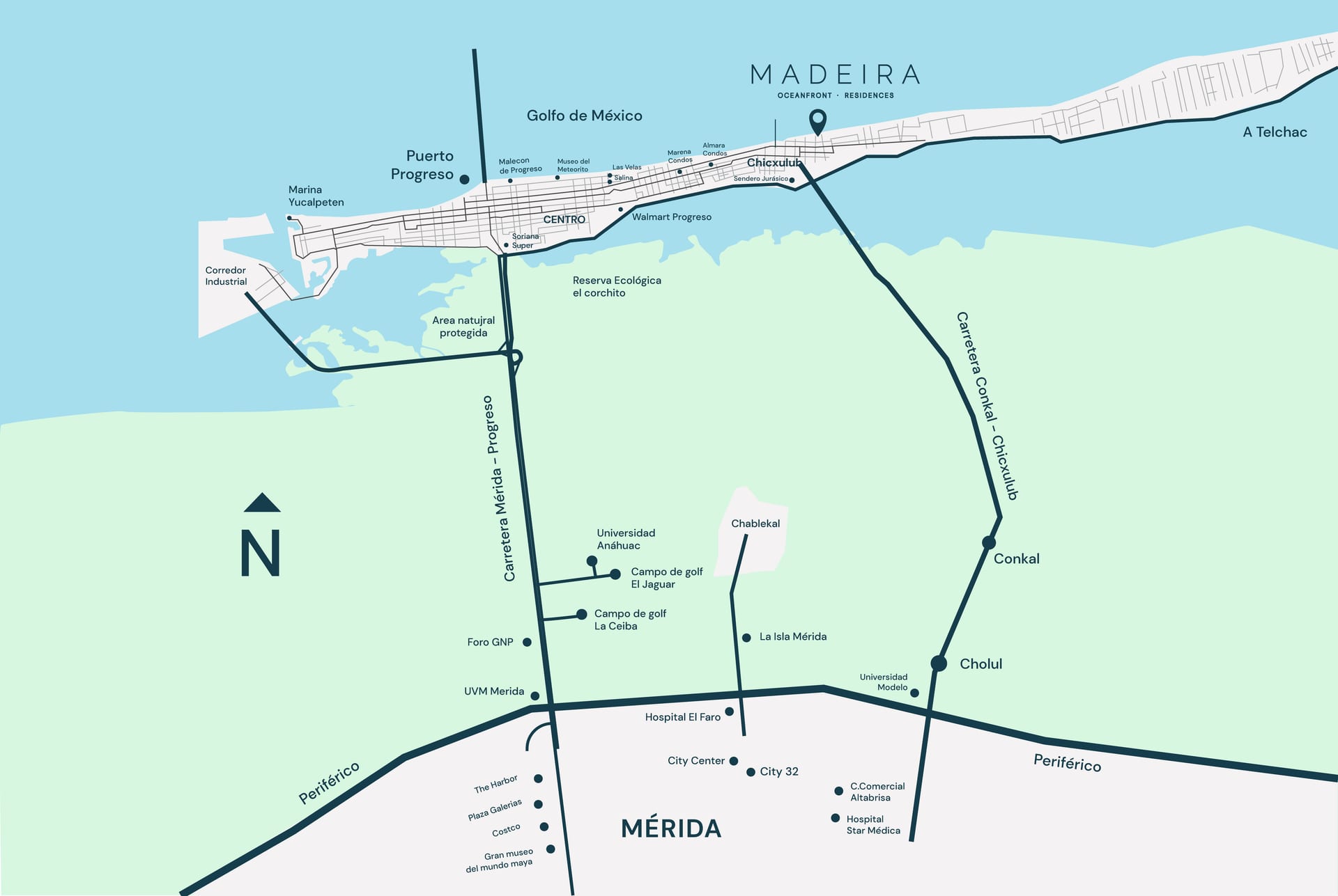 Mapa de ubicación de Madeira, Chicxulub Puerto, Yucatán